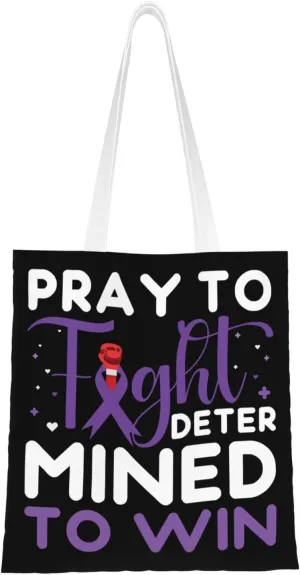 Pray To Deter Mined To Win Tote Bag for Women Canvas Shopping Bags Reusable Large Capacity Casual Shoulder Handbags Grocery Bags DIY Gift Bags