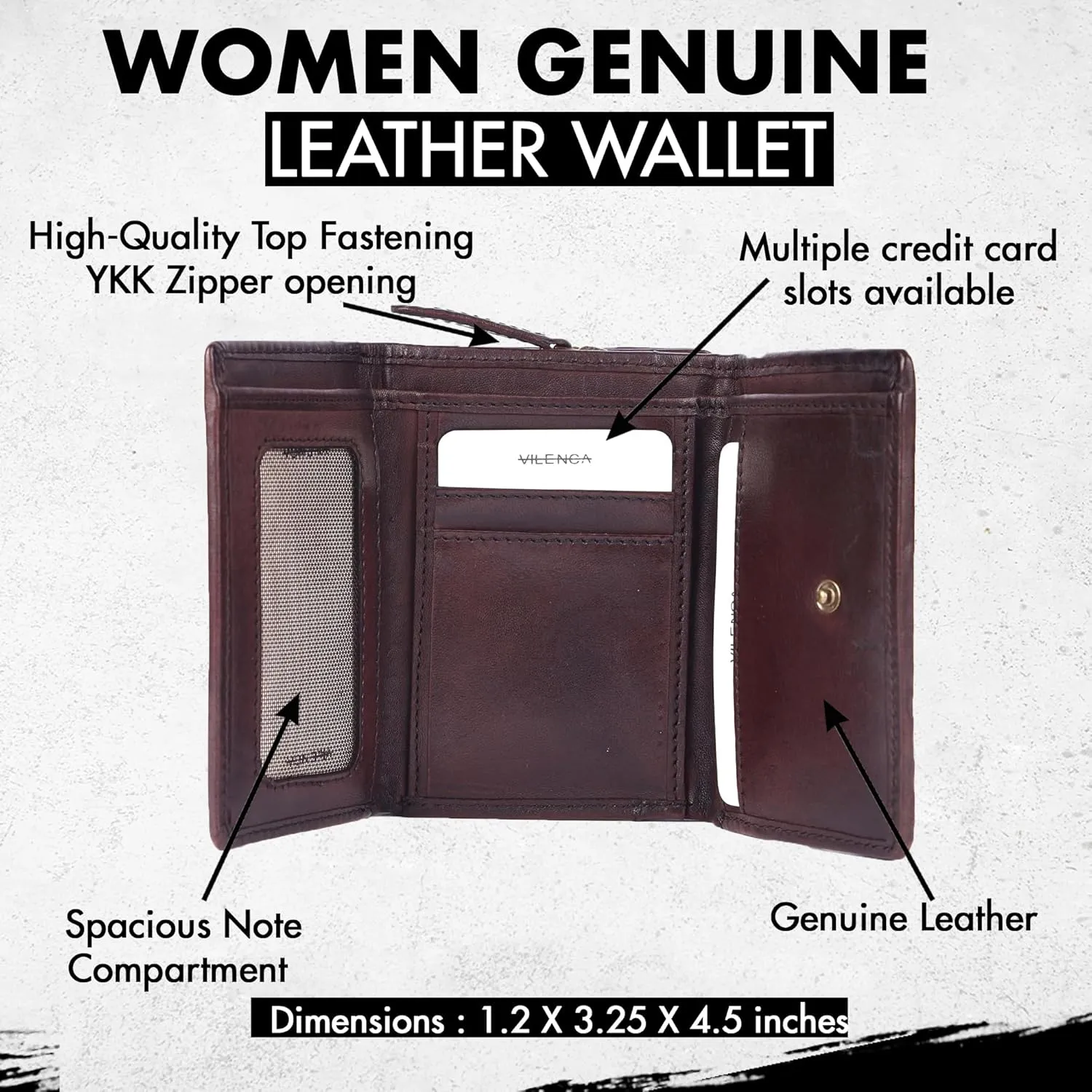 Premium Genuine Leather Women's Wallet: RFID Blocking, Multiple Card Slots, Zipper Pocket - Stylish & Durable - Perfect for Everyday Use (VL-408-Brown)