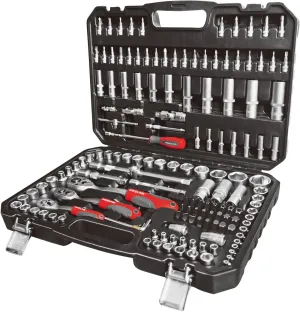 Proline Socket Spanner and Bit Set 150 Pieces | Socket Spanner Set Complete Box with 6.3 mm (1/4 Inch) 9.5 mm (3/8 Inch) 12.5 mm (1/2 Inch) Reversible Ratchet Nuts from 4-32 mm | CRV with Case