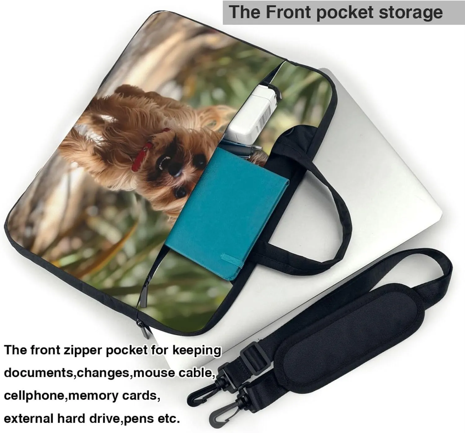 Puppy near Palm Tree Laptop Bag Laptop Messenger Shoulder Bag Travel Computer Bag for Women Men