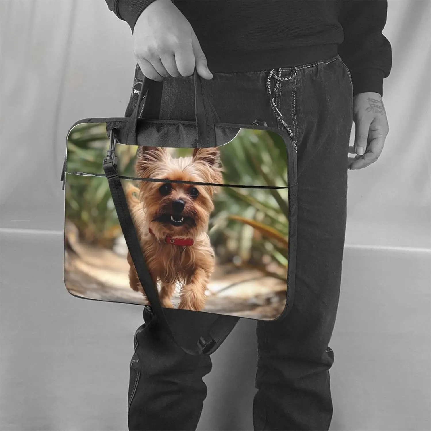 Puppy near Palm Tree Laptop Bag Laptop Messenger Shoulder Bag Travel Computer Bag for Women Men