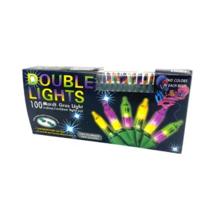 Purple, Green and Gold Mini Mardi Gras String of 100 Lights Double Filament 22'
