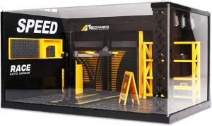 PVC Display Case DIY Simulation Scenario Die-cast Model with LED Light, Garage Scene Model for Motorcycle Toy Car Toys Collectibles Assemble (10x6x5inch)