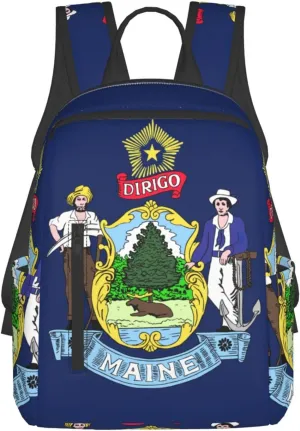 QIN&ZHENG Maine State Flag Print Personalized Backpack for Men Women Stylish Funny Casual Daypack for Travel Work Gym Bag