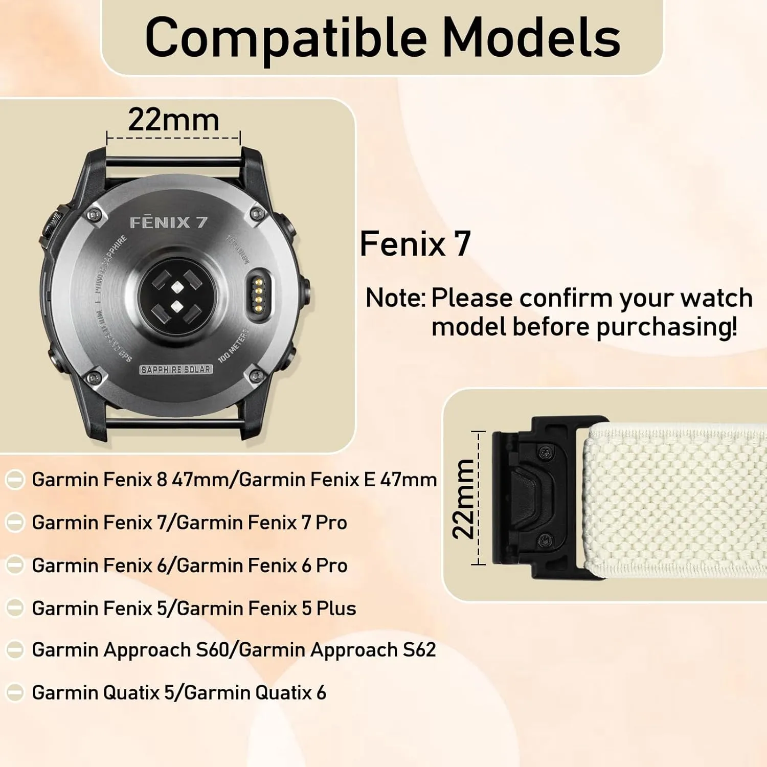 Quickfit 22mm Bands for Garmin Fenix 8 47mm/Fenix E 47mm/Fenix 7/Fenix 7 Pro/Fenix 6/Fenix 6 Pro/Fenix 5/5 Plus/Epix Gen 2/Approach S62/S60 Band,Elastic Watch Nylon Strap Wristband