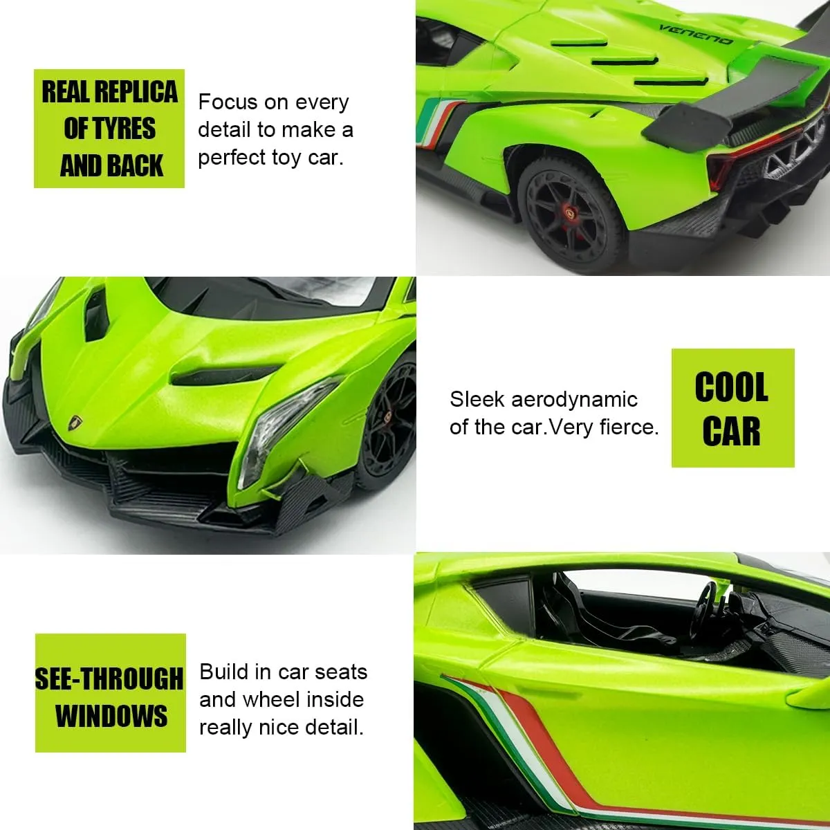QUN FENG Lamborghini Remote Control Car 1:24 Scale Lambo Toy Car Officially Licensed Rc Cars with Light 2.4Ghz Model Car for Boys 4-7 Girls Birthday Gift, Green