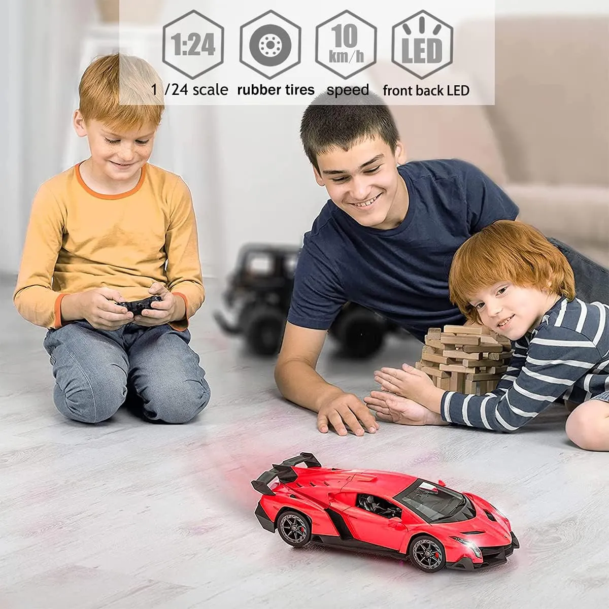 QUN FENG Remote Control RC CAR Racing Cars Compatible with Lamborghini Veneno Officially Licensed 1:24 Toy RC Cars Model Vehicle for Boys 6,7,8 Years Old,red