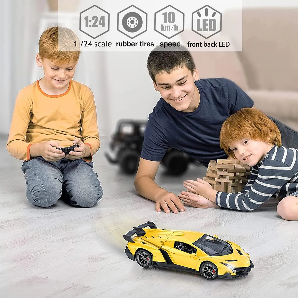 QUN FENG Remote Control RC CAR Racing Cars Compatible with Lamborghini Veneno Officially Licensed 1:24 Toy RC Cars Model Vehicle for Boys 6,7,8 Years Old,Yellow