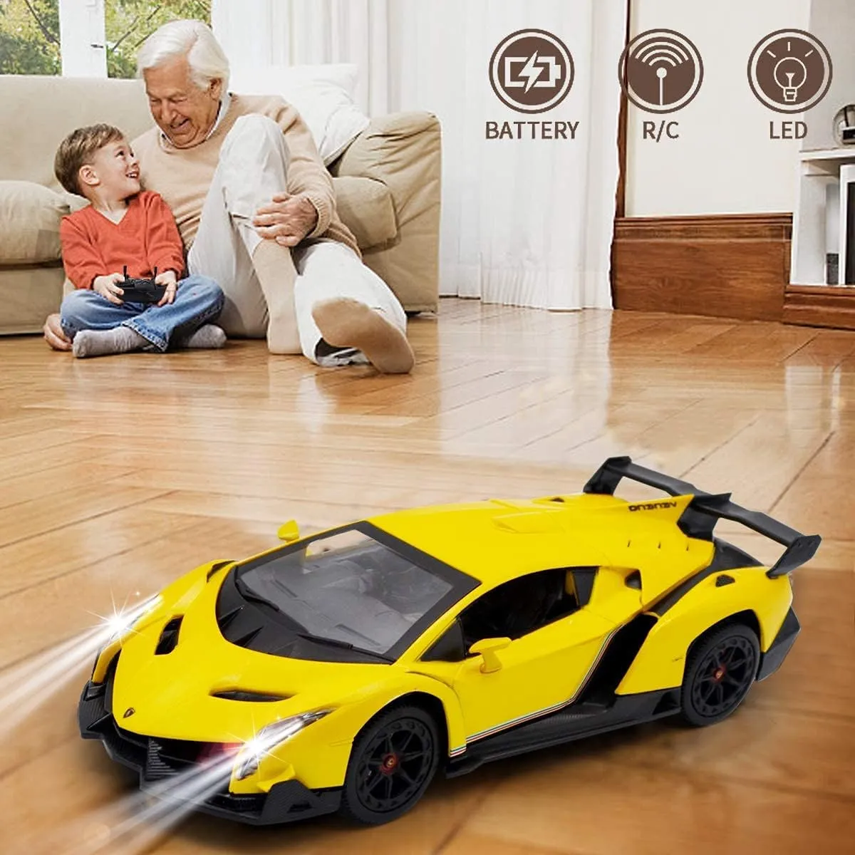 QUN FENG Remote Control RC CAR Racing Cars Compatible with Lamborghini Veneno Officially Licensed 1:24 Toy RC Cars Model Vehicle for Boys 6,7,8 Years Old,Yellow