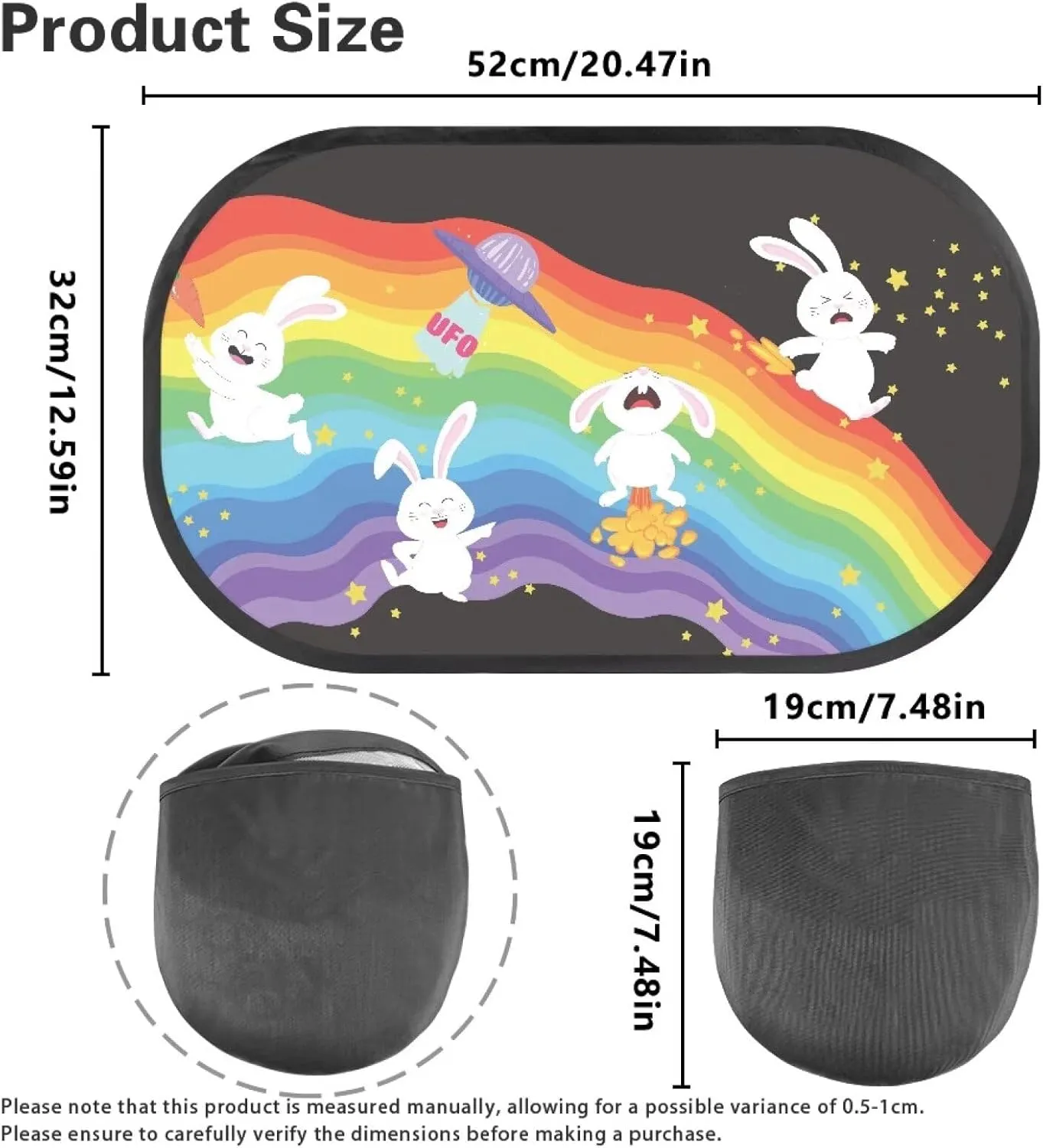 Rabbit Rainbow Car Sun Shade for Baby Kids 2 Pack Cling Side Window Car Rear Sunshades Universal with Storage Bag Sun Glare and UV Rays Protection