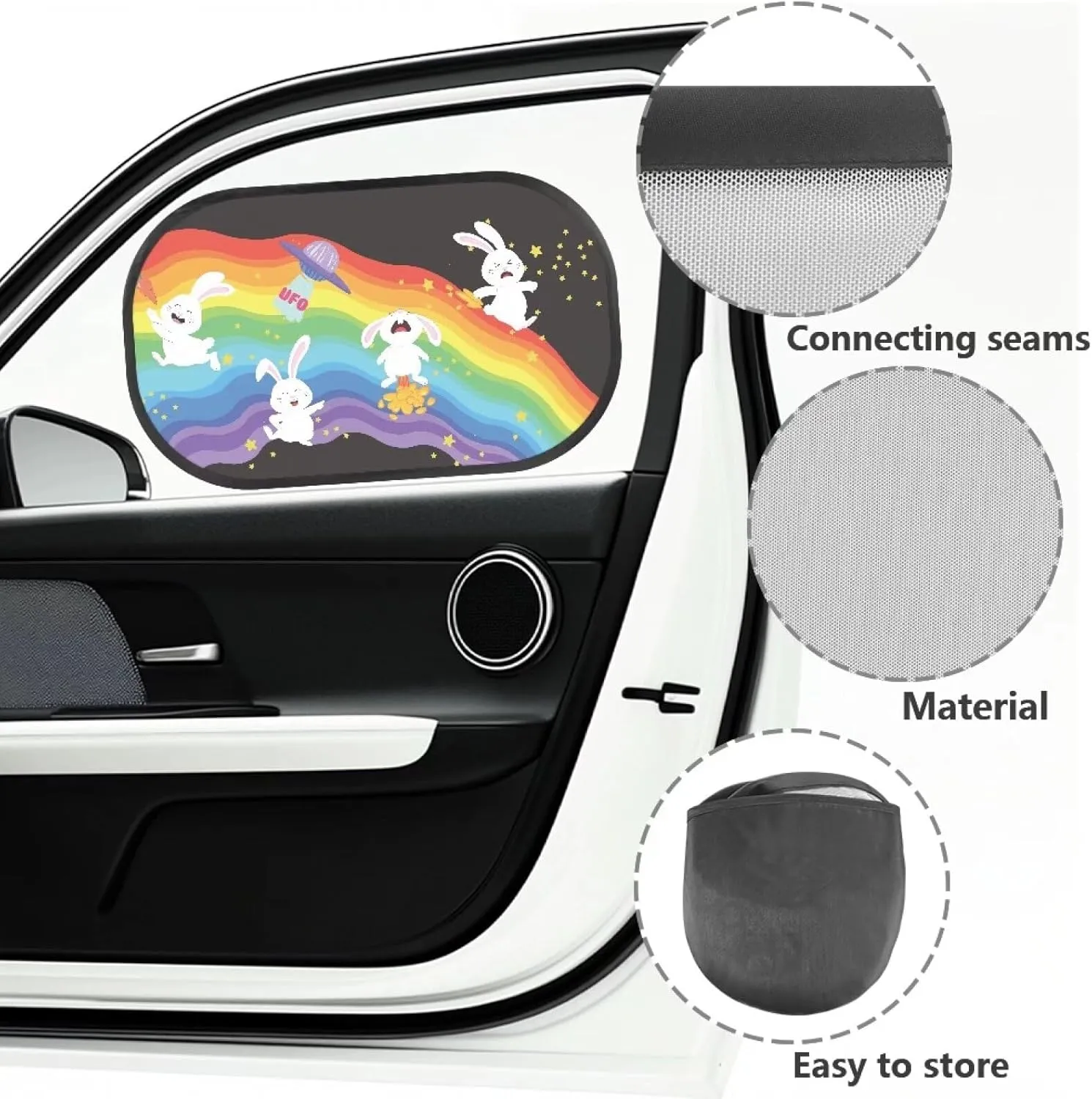 Rabbit Rainbow Car Sun Shade for Baby Kids 2 Pack Cling Side Window Car Rear Sunshades Universal with Storage Bag Sun Glare and UV Rays Protection