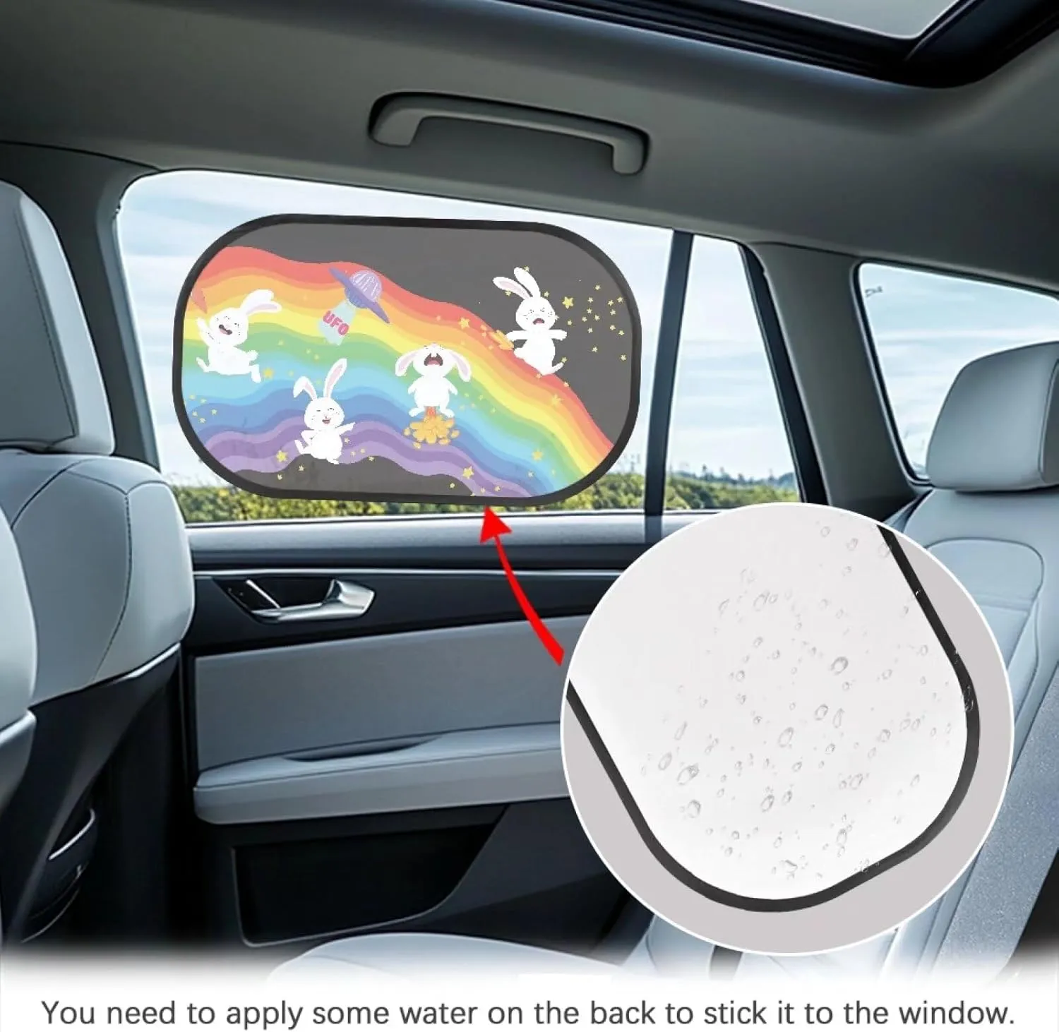 Rabbit Rainbow Car Sun Shade for Baby Kids 2 Pack Cling Side Window Car Rear Sunshades Universal with Storage Bag Sun Glare and UV Rays Protection