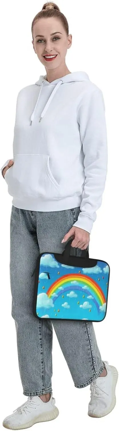 Rainbow Clouds Raindrop Laptop Shoulder Bag Portable Laptop Bag Laptop Case Crossbody Briefcase w/Strap Handle