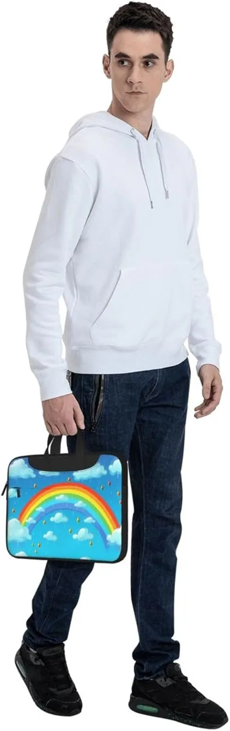 Rainbow Clouds Raindrop Laptop Shoulder Bag Portable Laptop Bag Laptop Case Crossbody Briefcase w/Strap Handle