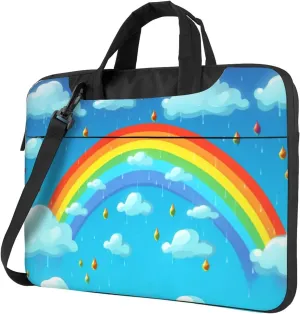 Rainbow Clouds Raindrop Laptop Shoulder Bag Portable Laptop Bag Laptop Case Crossbody Briefcase w/Strap Handle
