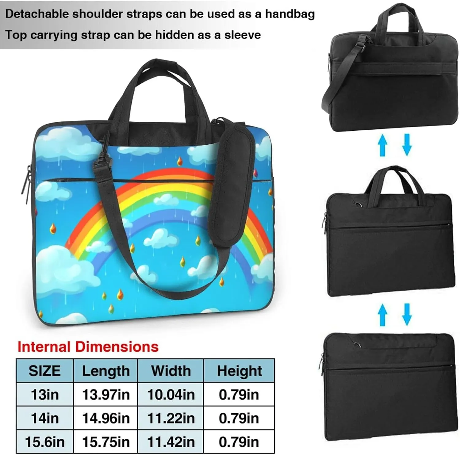 Rainbow Clouds Raindrop Laptop Shoulder Bag Portable Laptop Bag Laptop Case Crossbody Briefcase w/Strap Handle