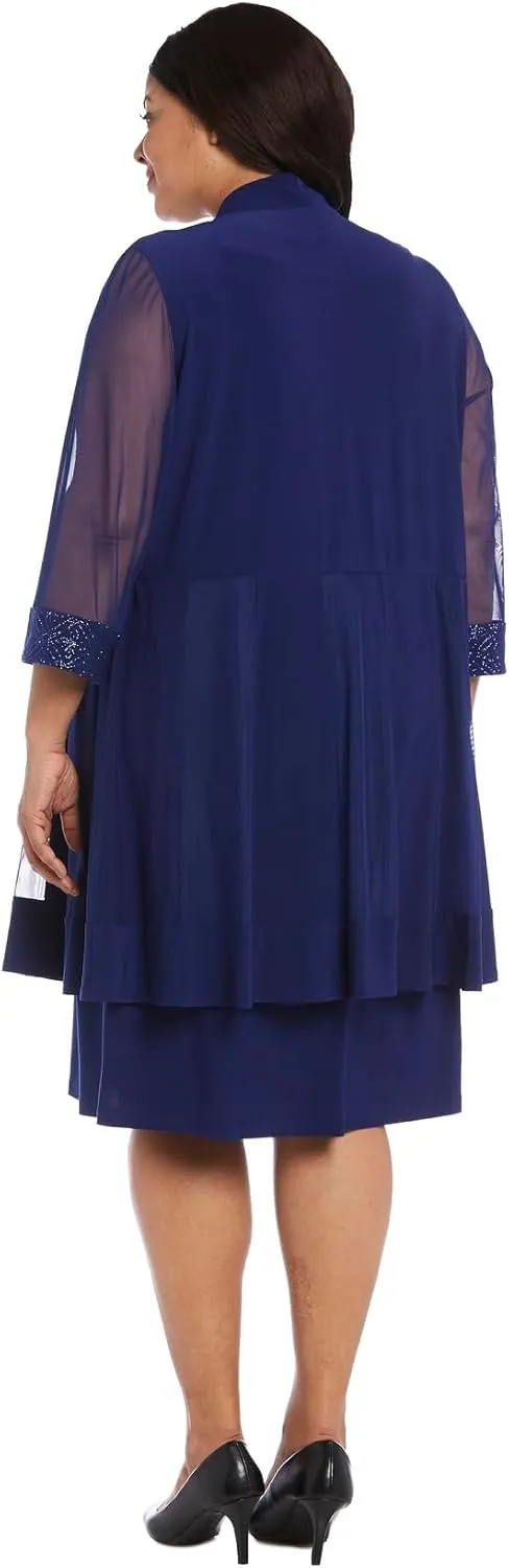 R&M Richards Womens Plus 2PC Mesh Inset Dress with Jacket