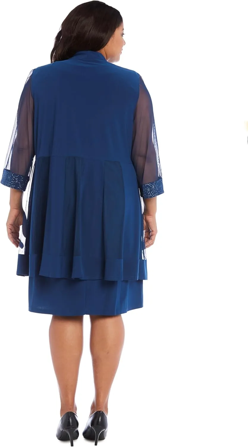 R&M Richards Womens Plus 2PC Mesh Inset Dress with Jacket