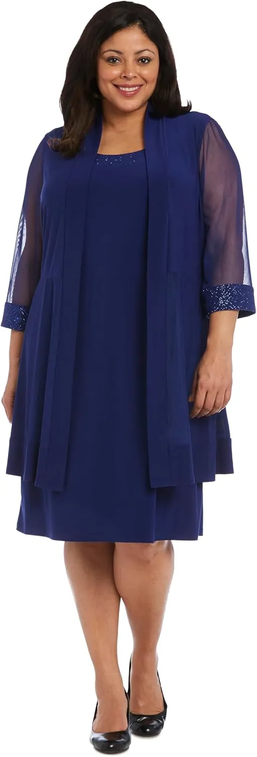 R&M Richards Womens Plus 2PC Mesh Inset Dress with Jacket