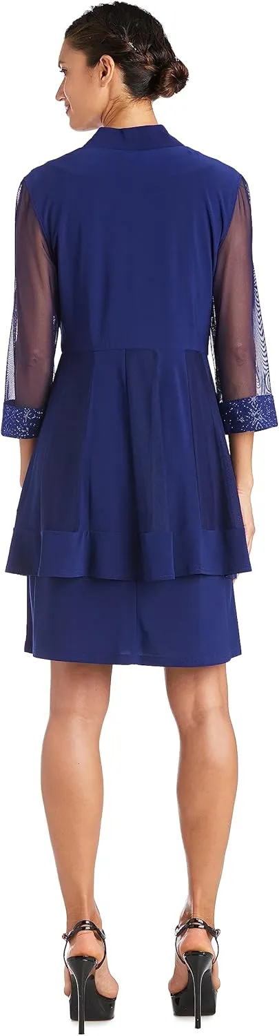 R&M Richards Womens Plus 2PC Mesh Inset Dress with Jacket