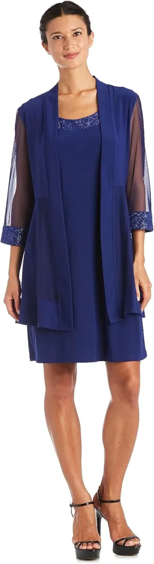R&M Richards Womens Plus 2PC Mesh Inset Dress with Jacket