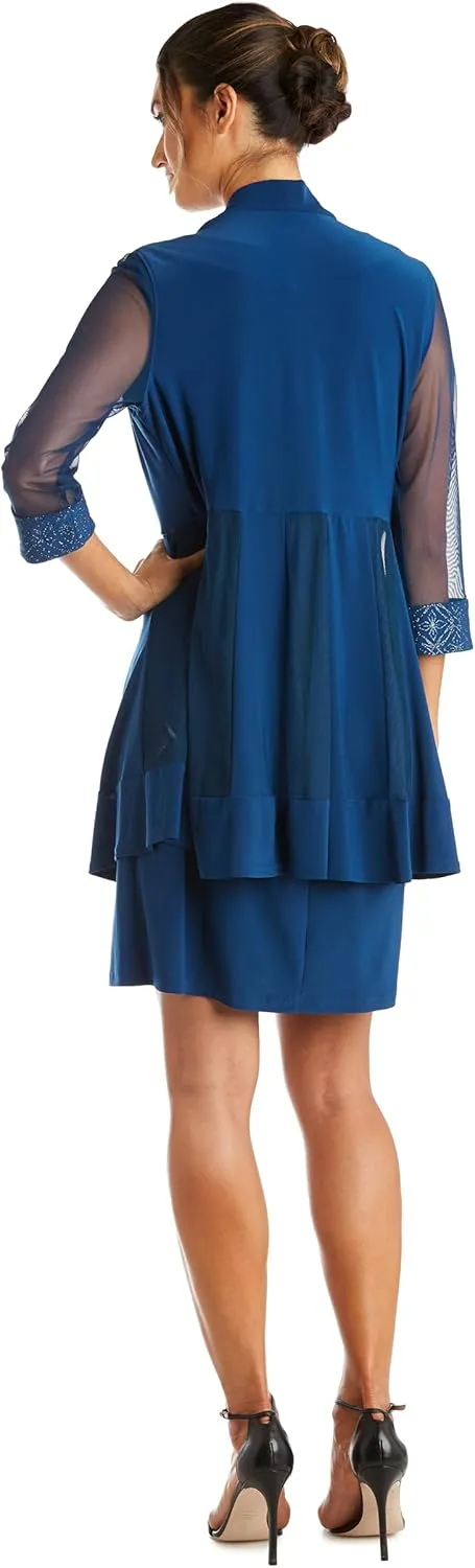R&M Richards Womens Plus 2PC Mesh Inset Dress with Jacket