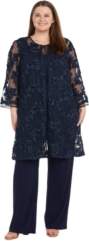 R&M Richards Women's Three Piece Floral Embroidered Mother of the Bride Pant suits