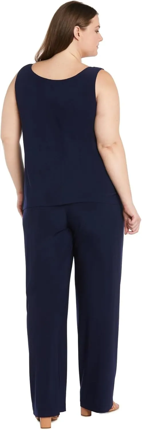 R&M Richards Women's Three Piece Floral Embroidered Mother of the Bride Pant suits