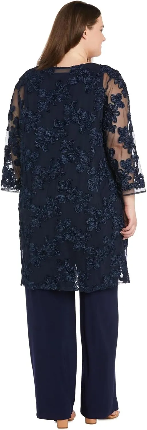 R&M Richards Women's Three Piece Floral Embroidered Mother of the Bride Pant suits
