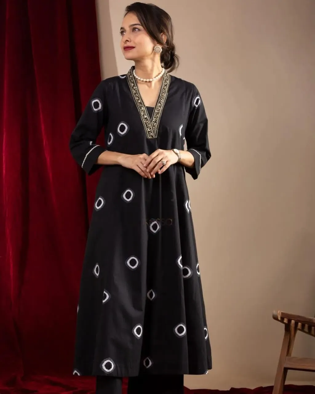 RangMahal Indian Women's Kurta Pant Set with Sequence Neck Design