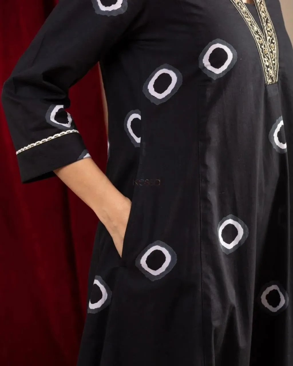RangMahal Indian Women's Kurta Pant Set with Sequence Neck Design