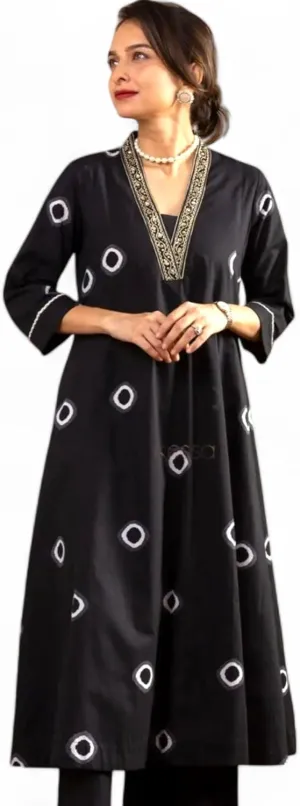 RangMahal Indian Women's Kurta Pant Set with Sequence Neck Design