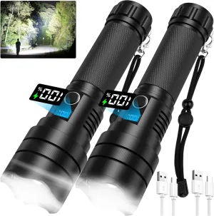 Rechargeable Led Flashlights High Lumens: 3,500 Lumens Super Bright Powerful Flash Lights with Digital Display, 5 Modes, IPX6 Waterproof Tactical Flashlight