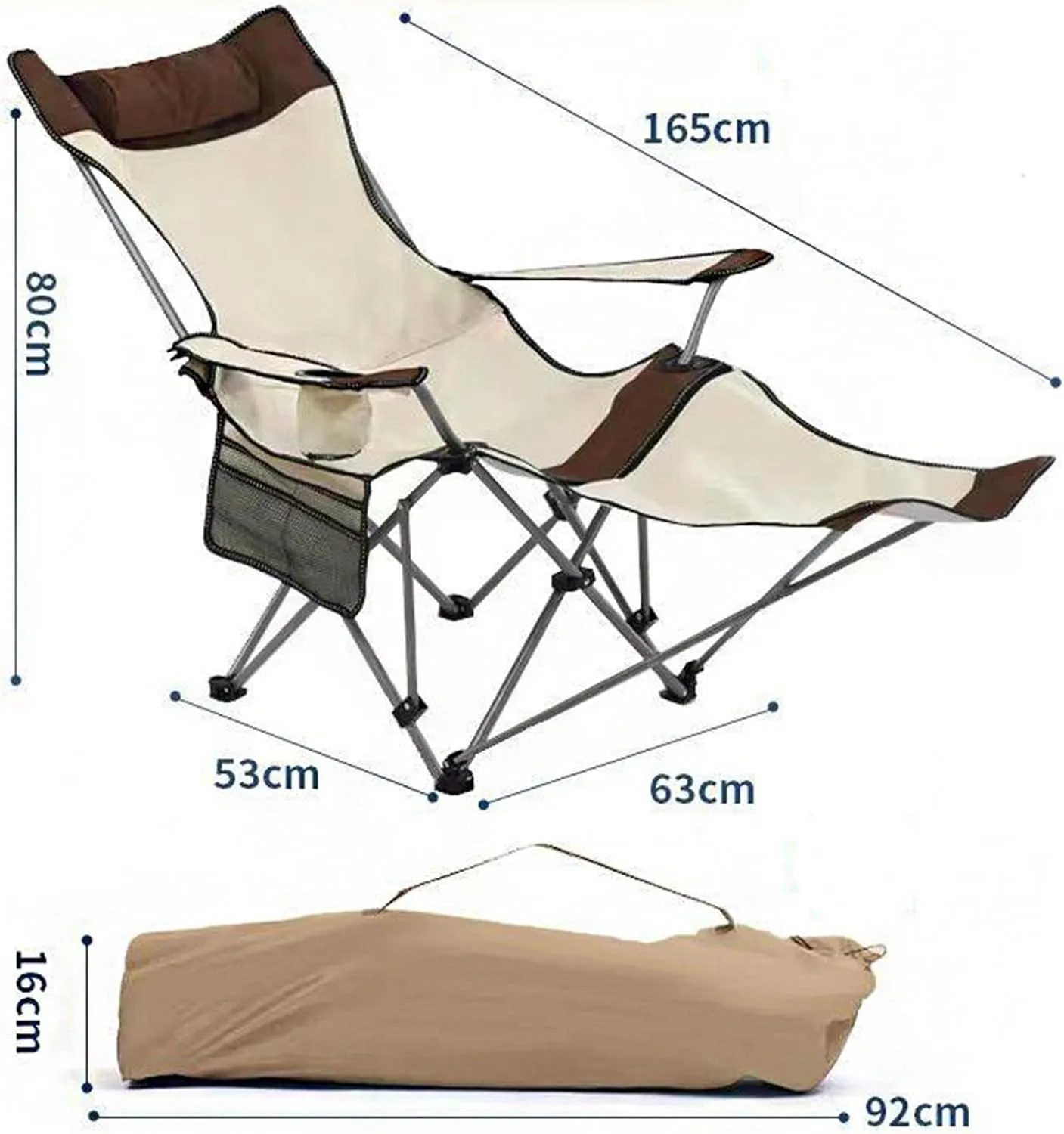 Reclining Folding Camping Chairs Portable Lounge Chair with Cup Holders & Storage Bag, Adjustable Lounge Chair for Camping Fishing Picnics BBQ Outdoor,B