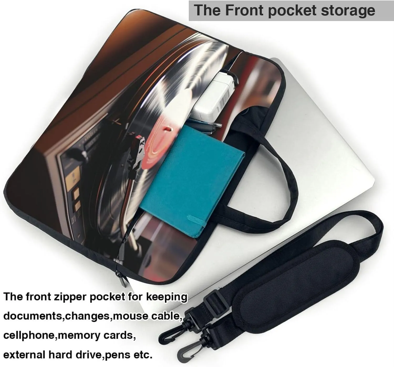 Record Player Laptop Bag for Women Men 15.6" Computer Sleeve Business Travel Briefcase Messenger Bag