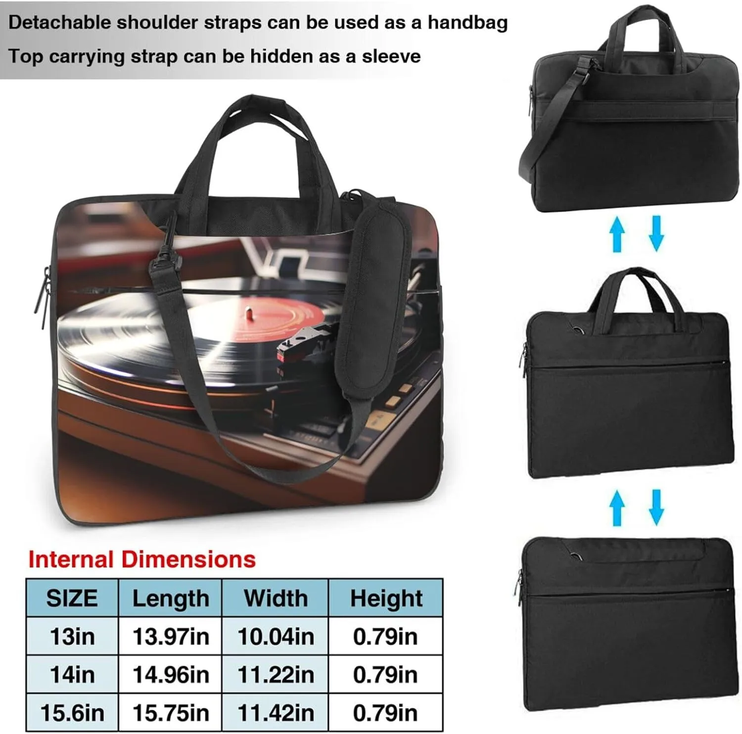Record Player Laptop Bag for Women Men 15.6" Computer Sleeve Business Travel Briefcase Messenger Bag