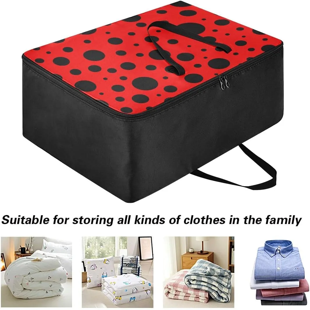Red Polka Dots Storage Bags Moving Storage Totes with Sturdy Zipper Collapsible Storage Totes for Storing, Camping, Packing and Moving Supplies
