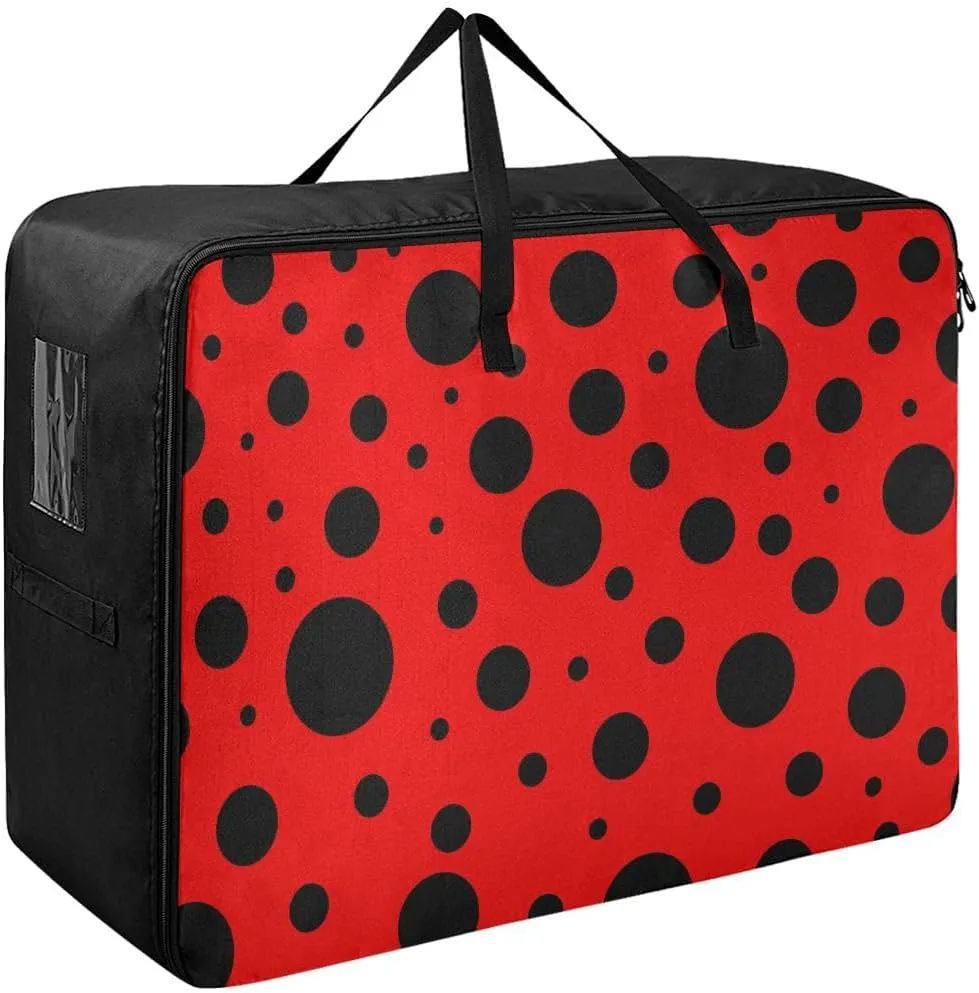 Red Polka Dots Storage Bags Moving Storage Totes with Sturdy Zipper Collapsible Storage Totes for Storing, Camping, Packing and Moving Supplies