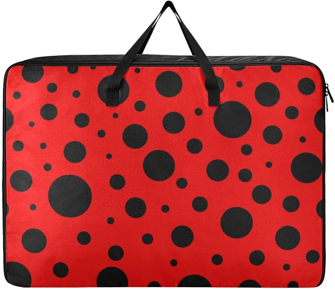 Red Polka Dots Storage Bags Moving Storage Totes with Sturdy Zipper Collapsible Storage Totes for Storing, Camping, Packing and Moving Supplies