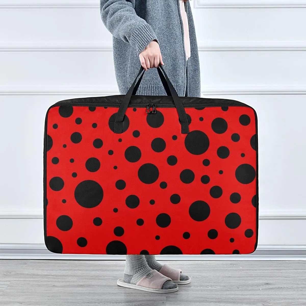 Red Polka Dots Storage Bags Moving Storage Totes with Sturdy Zipper Collapsible Storage Totes for Storing, Camping, Packing and Moving Supplies