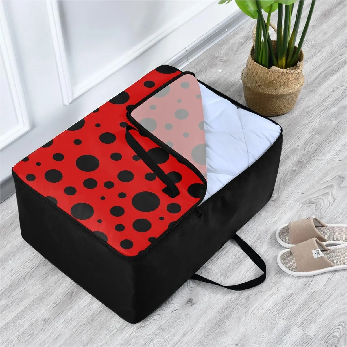 Red Polka Dots Storage Bags Moving Storage Totes with Sturdy Zipper Collapsible Storage Totes for Storing, Camping, Packing and Moving Supplies