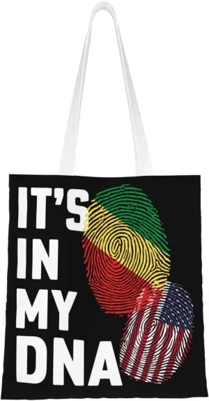 Republic the Congo It's in My DNA Tote Bag for Women Canvas Shopping Bags Reusable Large Capacity Casual Shoulder Handbags Grocery Bags