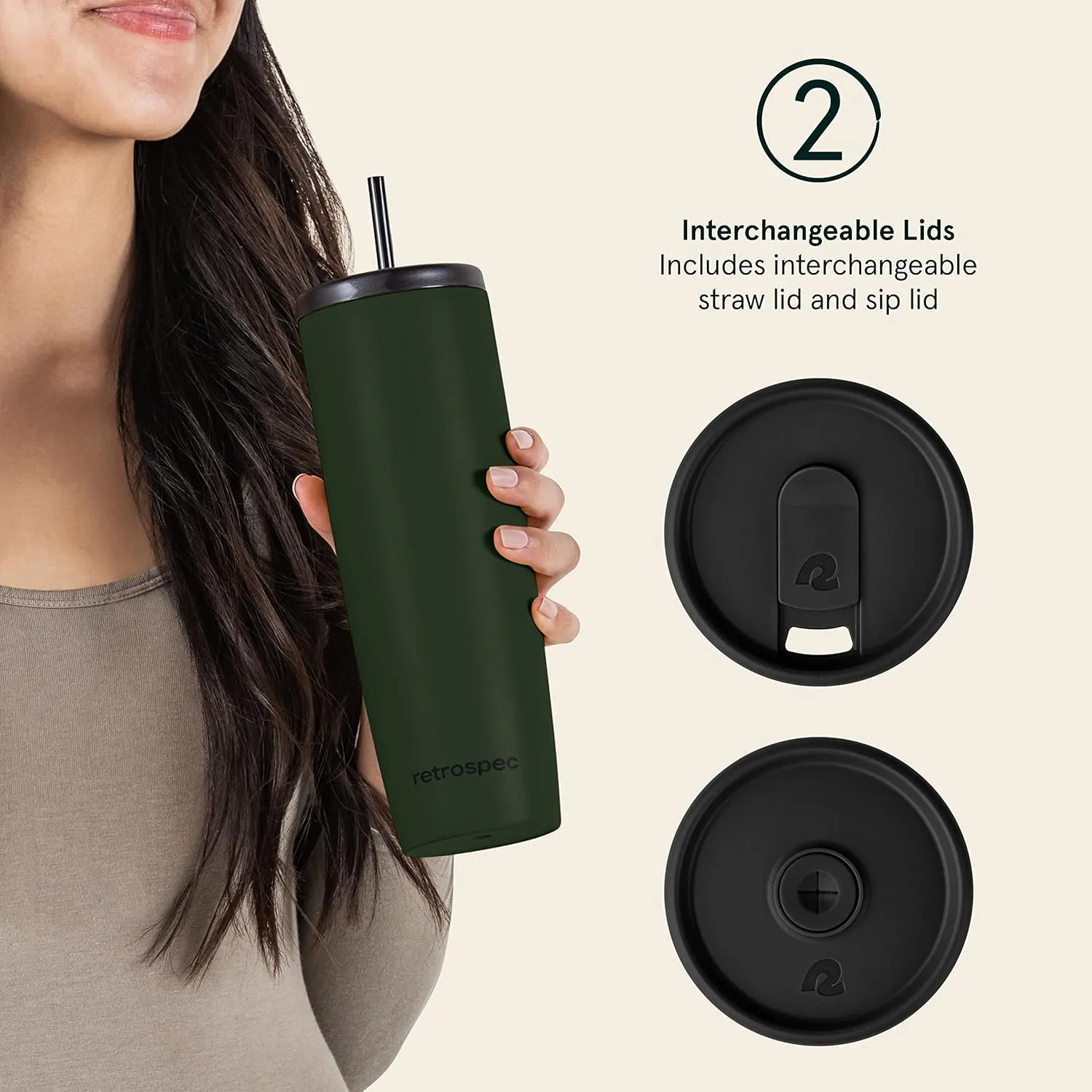 Retrospec Arroyo Stainless Steel Tumbler with Lid and Straw - Reusable Insulated Tumbler Cup - Iced Coffee Travel Mug - Double Walled Thermal Tumblers