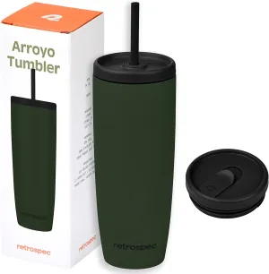 Retrospec Arroyo Stainless Steel Tumbler with Lid and Straw - Reusable Insulated Tumbler Cup - Iced Coffee Travel Mug - Double Walled Thermal Tumblers