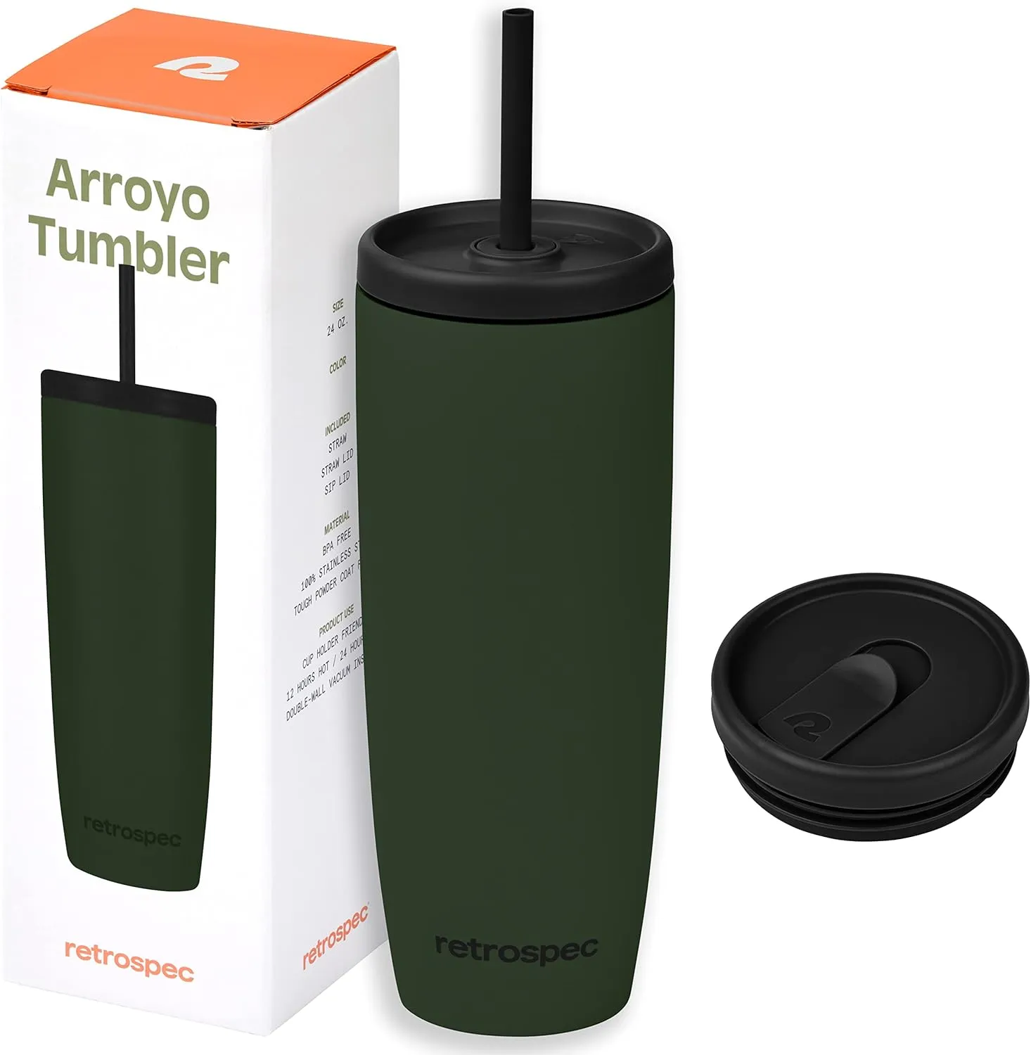 Retrospec Arroyo Stainless Steel Tumbler with Lid and Straw - Reusable Insulated Tumbler Cup - Iced Coffee Travel Mug - Double Walled Thermal Tumblers