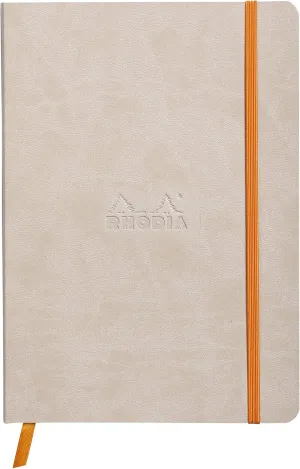 RHODIA 117455C - Beige Flexible Notebook - A5 - Dotted Dot - 160 pages - Ivory Clairefontaine Paper 90 g/m - Bookmark, Elastic Closure - Faux Leather Cover - Rhodiarama Collection