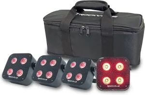 Rockville 4 Pack MINI RF4 V2 Black LED Wash Up Light, RGBWA UV, Compact, App, Remote, LCD, Wireless DMX, Rechargeable, Perfect for DJ/Party Lighting