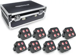 Rockville 8 Pack MINI RF4 V2 Black LED Par Wash Up Lights with Charging Case, RGBWA UV, App, Wireless DMX, Rechargeable, Perfect for DJ/Events