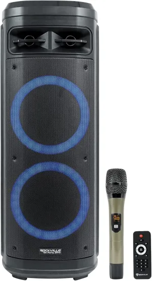 Rockville Go Party ZR10 Dual 10" 1000W Portable Bluetooth Speaker, LED Lights, UHF Mic, TWS Stereo, Perfect for Parties and Outdoor Events
