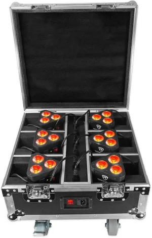 Rockville RockWedge 6 Light Pack Black, 6 RGBWA UV Wireless DMX Par Lights, Rechargeable, Includes Charging Road Case and Remotes, Up to 36 Hour Battery Life, Perfect for Mobile DJs and Venues